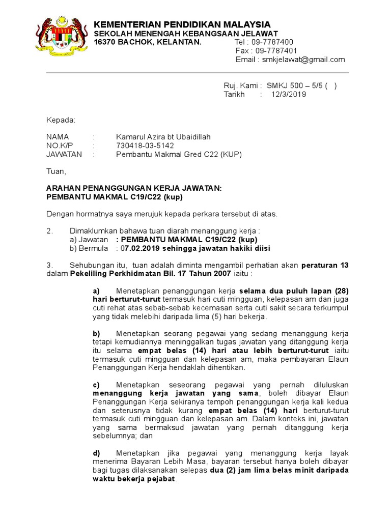 Arahan Tanggung Kerja Pm Pdf