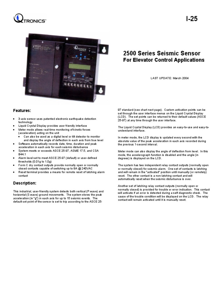 Qtronics Seismic Sensor for Elevators | PDF | Switch | Liquid Crystal ...