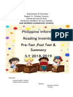 Philippine Informal Reading Inventory Pre-Test, Post Test & S.Y 2018-2019