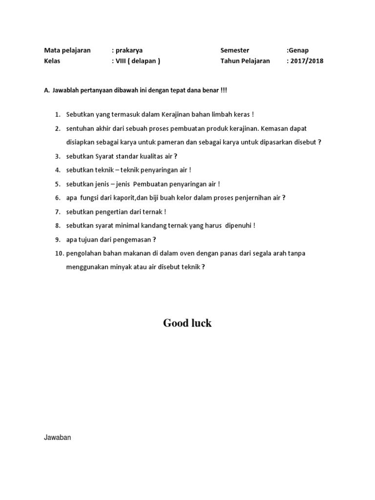 Soal Essay Pra Kels 2 Semester 2 Pdf