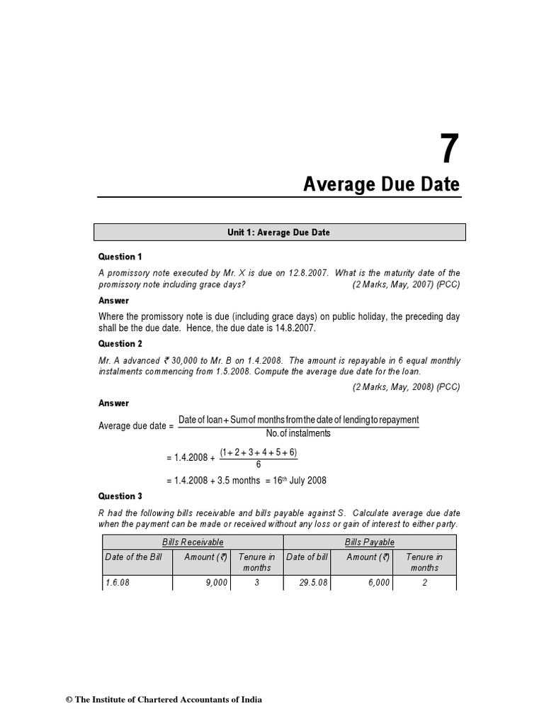 Notes On Average Due Date PDF | PDF | Debits And Credits | Promissory Note
