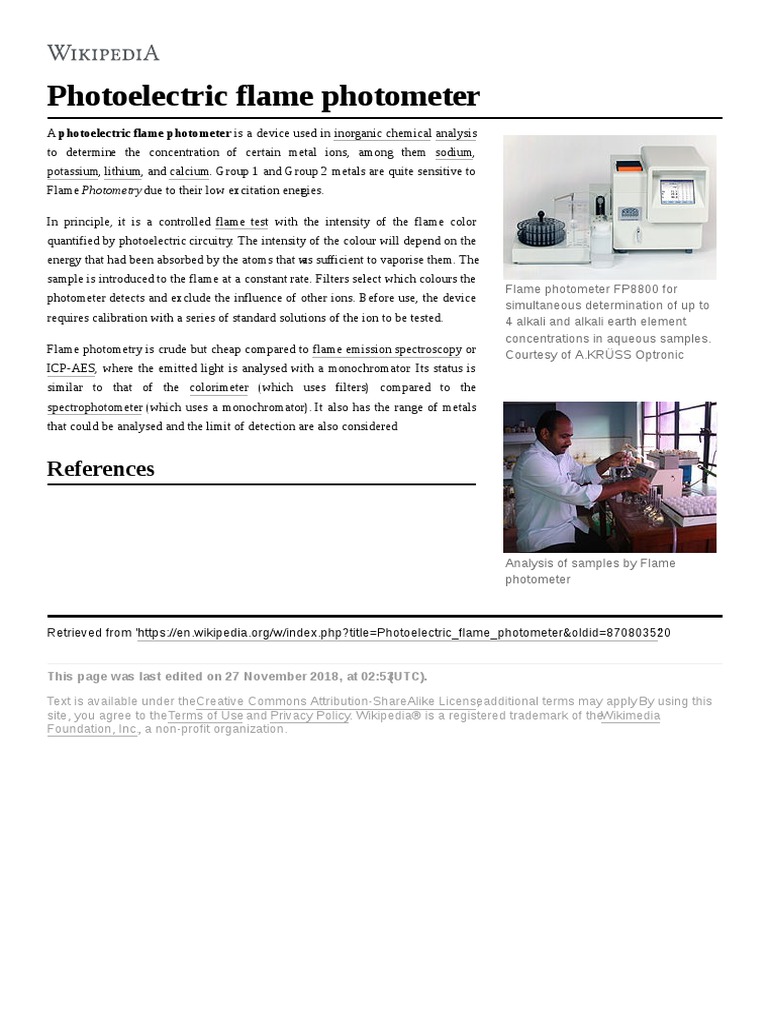 Photoelectric Flame Photometer References PDF