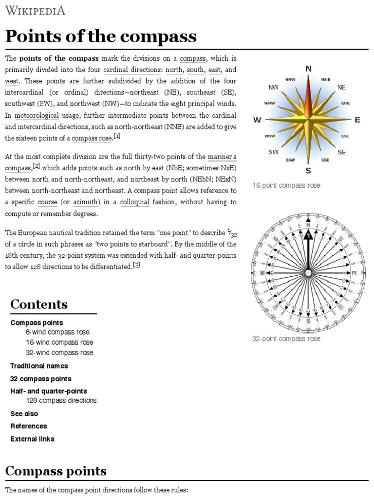 Points of The Compass Wikipedia PDF Navigation Angle