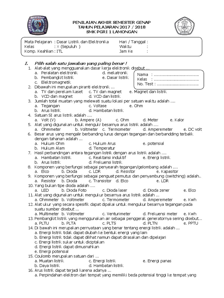 SOAL UAS Kelas X DASAR LISTRIK DAN ELEKTRONIKA sm 2.docx