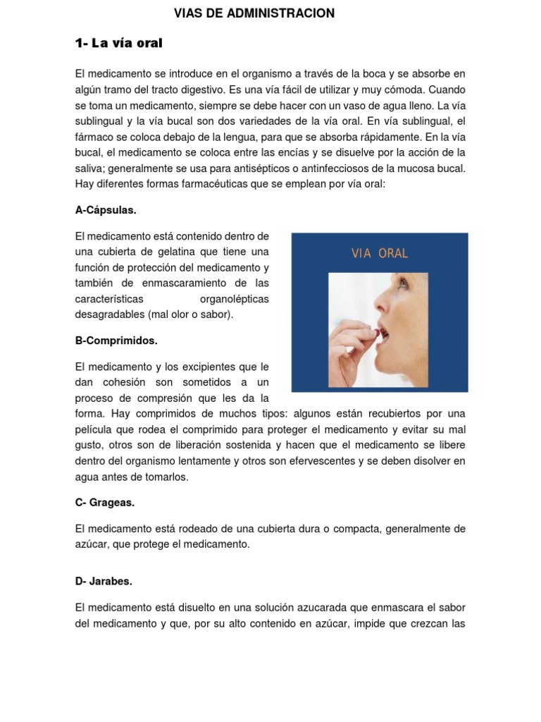 Vias De Administracio1 Docx Medicamentos Con Receta Medicina