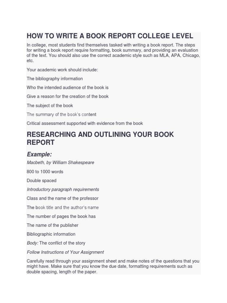 How To Write A Book Report College Level | PDF