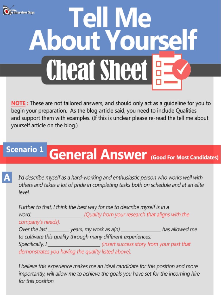 Tell Me About Yourself Cheat Sheet PDF | PDF