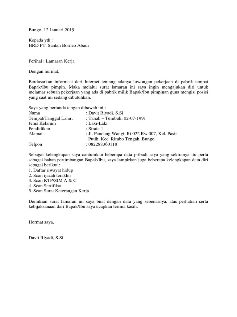 Yuk Cek 5+ Contoh Surat Lamaran Kerja Pt Borneo Group Paling Lengkap 