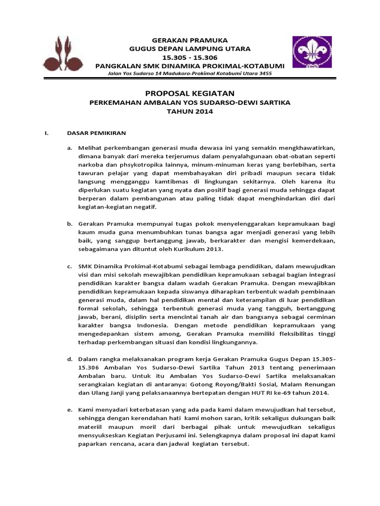 Contoh Proposal Perkemahan Penerimaan Tamu Ambalan | PDF