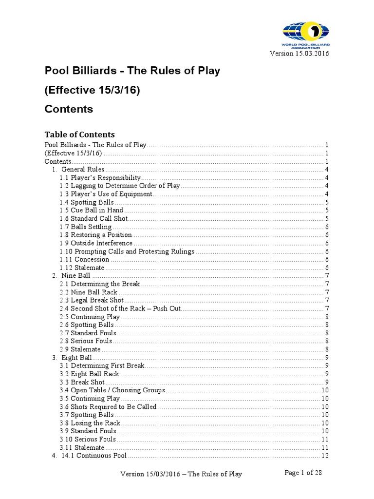 Pool Billiards Rules Overview | PDF | Cue Sports | Pool (Cue Sports)