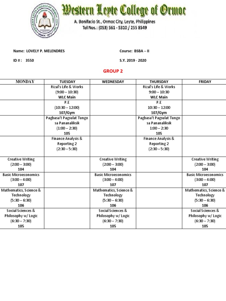BSBA Class Schedule 2019-2020 | PDF | Logic | Science