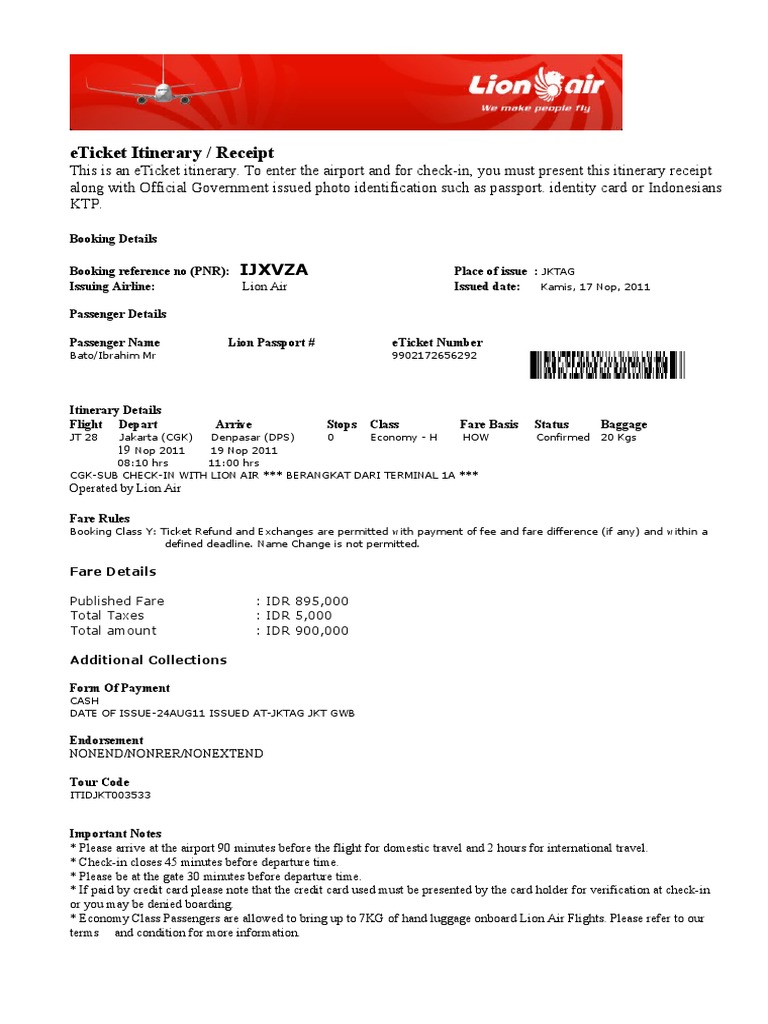 E Tiket Lion Air | PDF