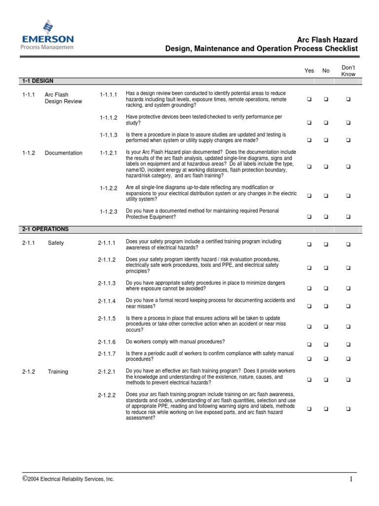 Arc Flash Hazard Checklist Personal Protective Equipment Prevention