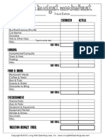 Vacation Budget Worksheet : Destination: Travel Dates