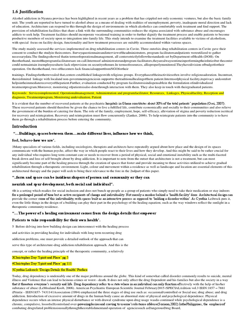 1.6 Justification | PDF | Drug Rehabilitation | Substance Dependence