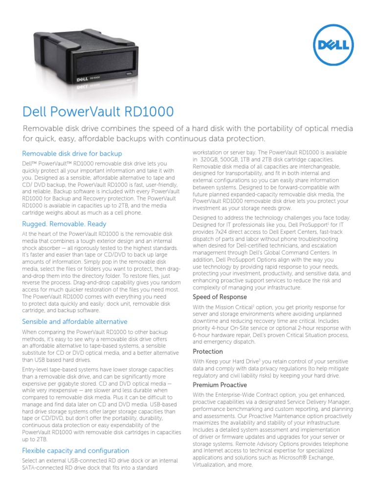FY16Q3 398 Dell PowerVault RD1000 SpecSheet 100115 | PDF | Backup ...
