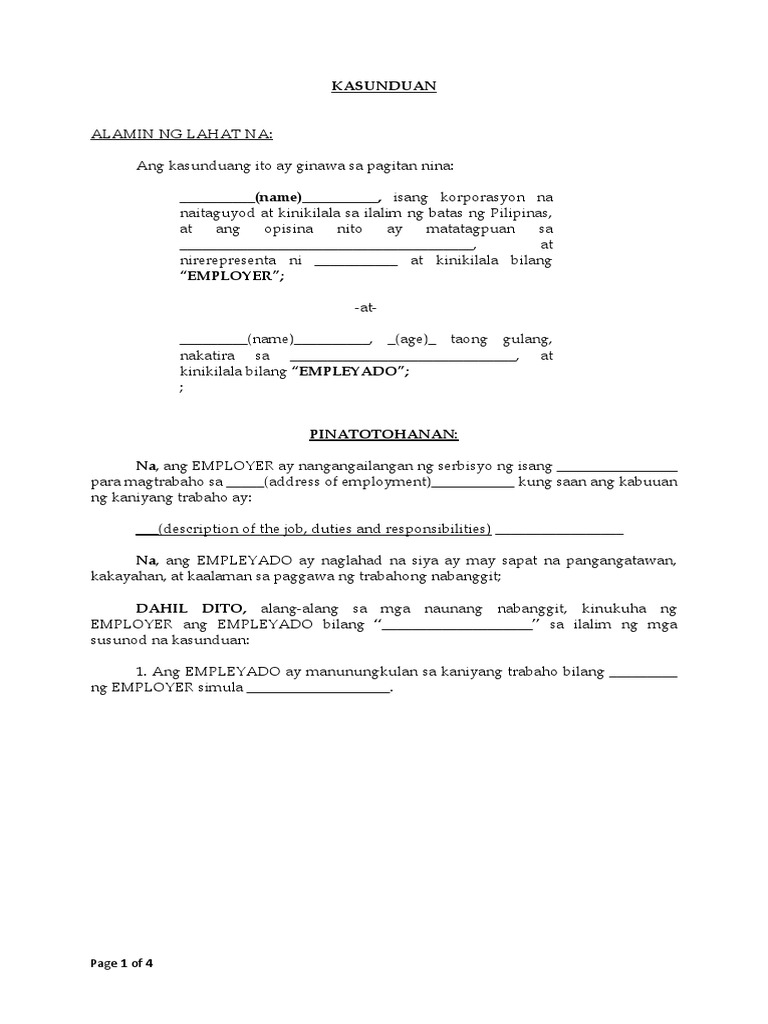 Template Probationary Contract Filipino/Tagalog Version, 45 OFF