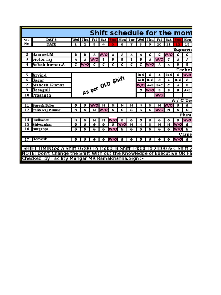 Shift Roster August 01-07 | PDF | Leisure