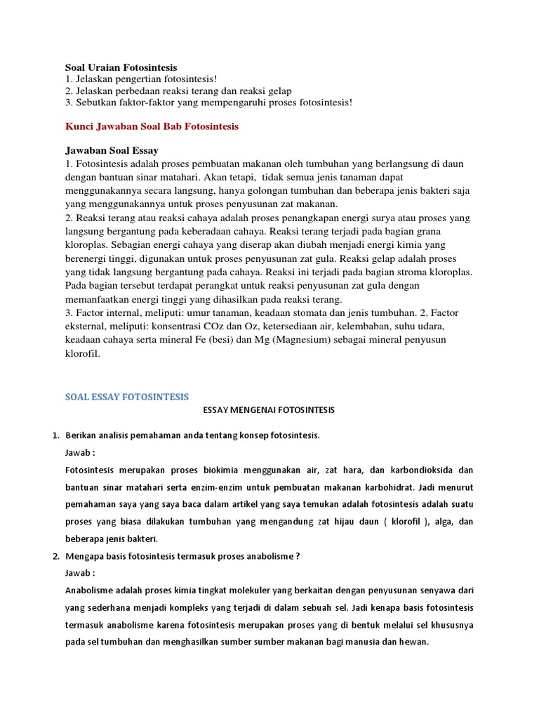 Soal Bio Fotosintesis