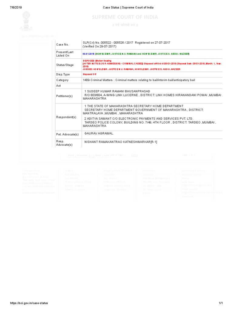Case Status Supreme Court of India PDF Supreme Courts Supreme