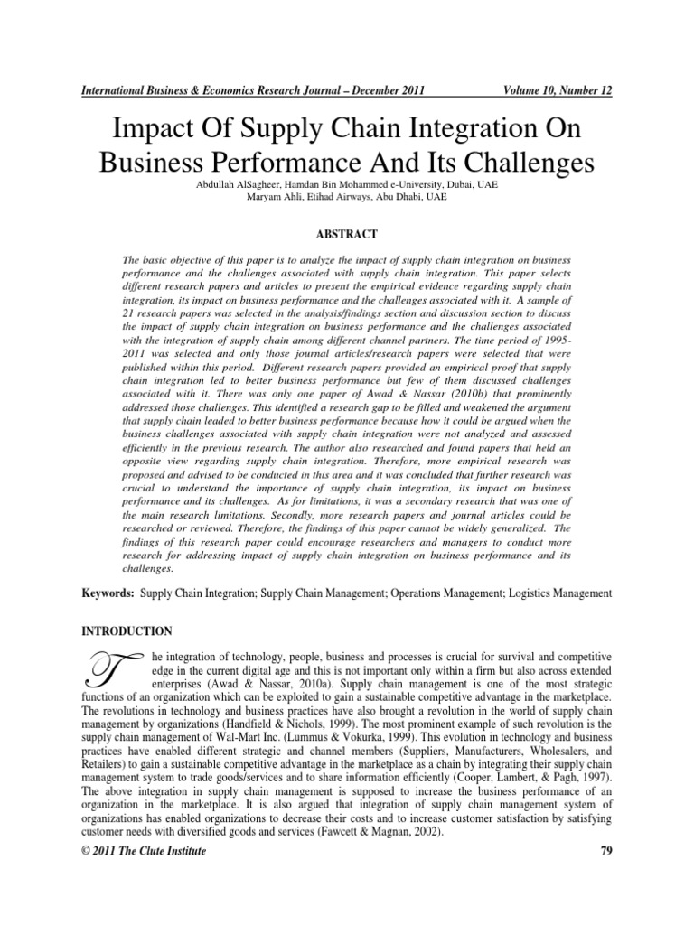 Impact of Supply Chain Integration On Business Performance and Its ...