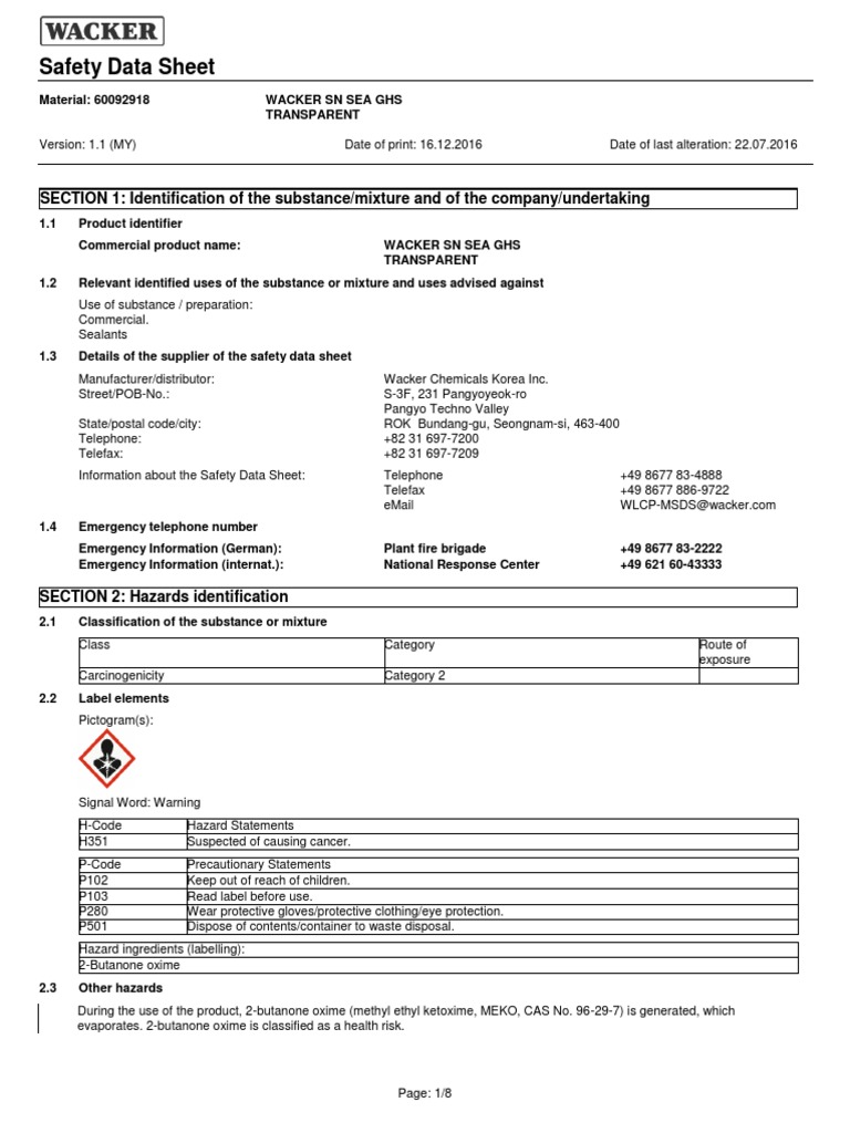 MSDS Sealant PDF Toxicity Firefighting