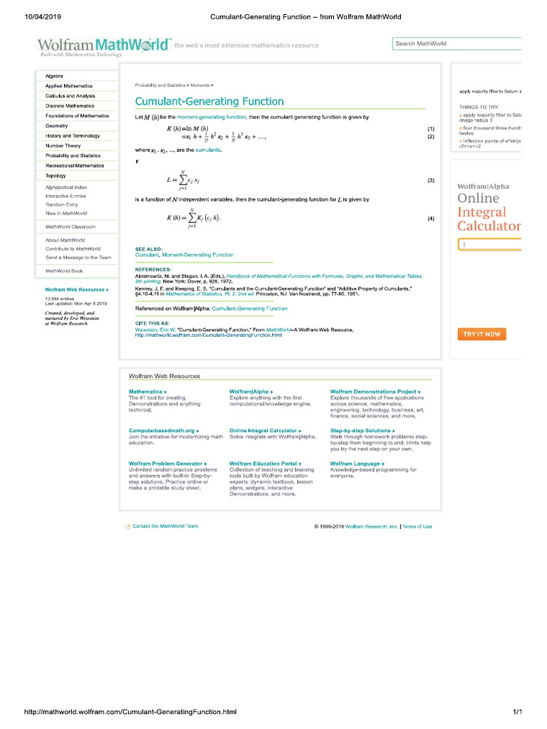 Cumulant Generating Function | PDF | Teaching Mathematics