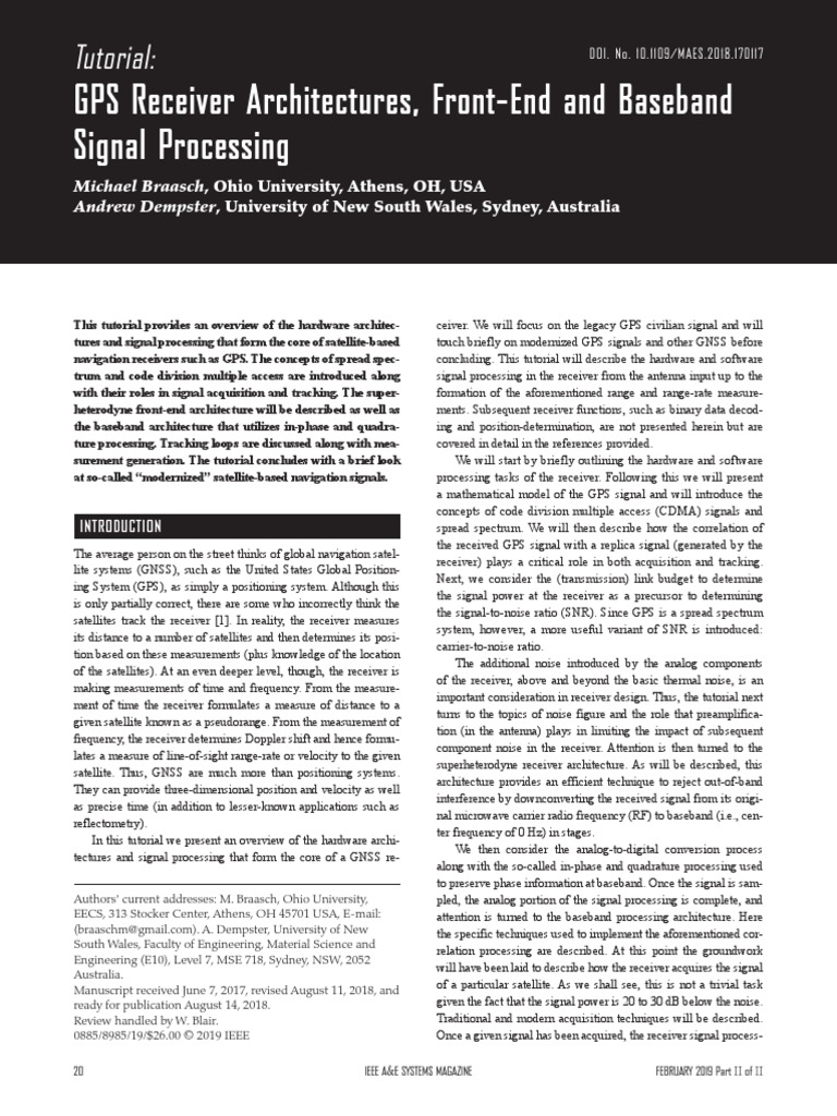 Tutorial GPS Receiver Architectures FrontEnd and Baseband Signal Processing PDF Signal To
