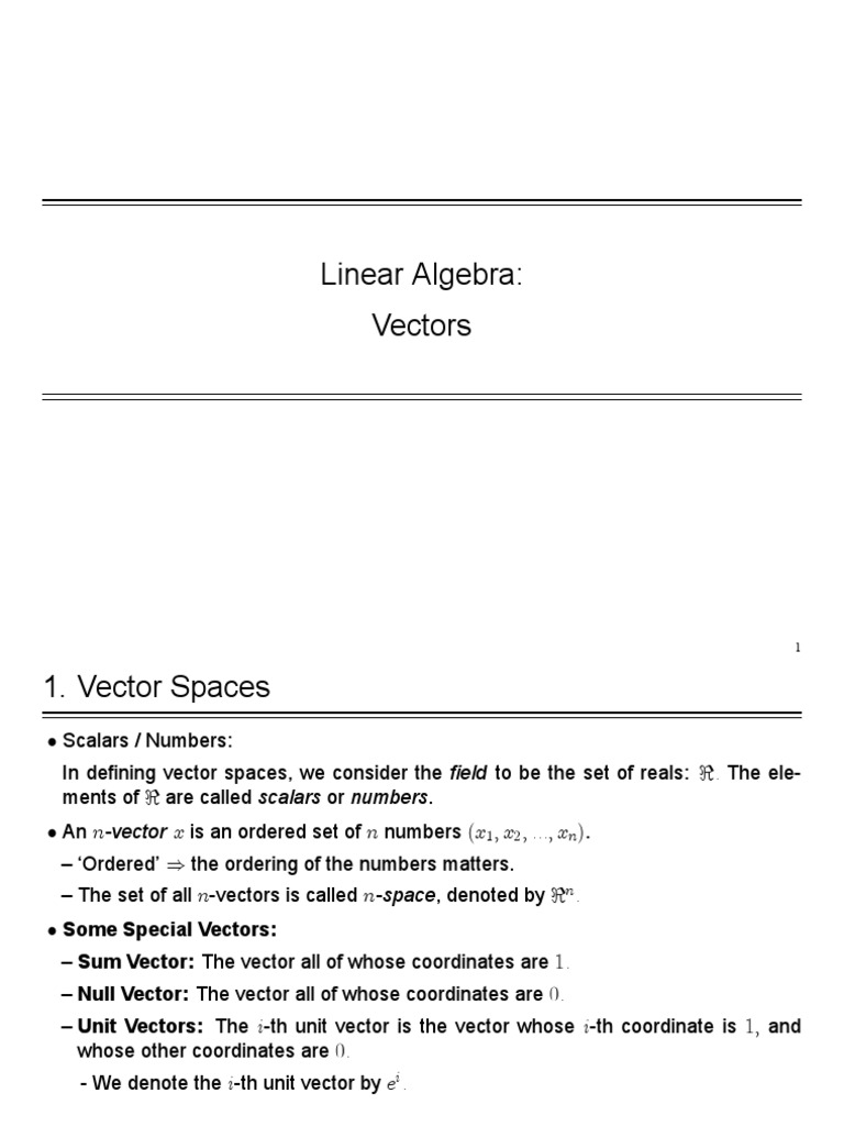 Linear Algebra: Vectors | PDF | Vector Space | Basis (Linear Algebra)