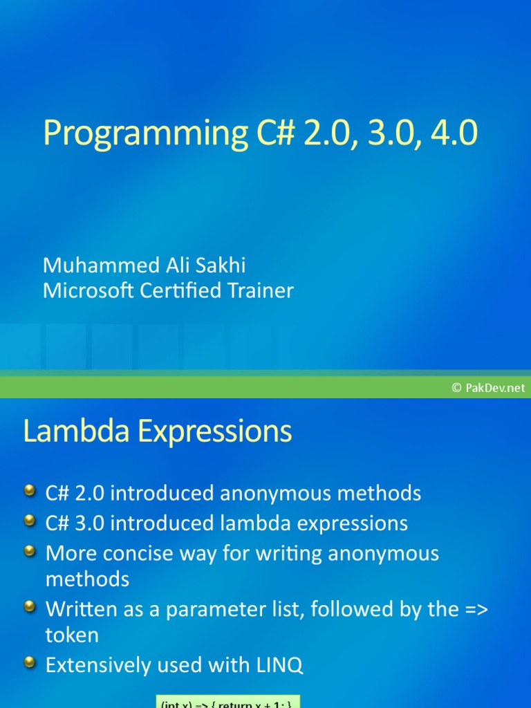 C# Lambda Expressions by Ali Sakhi | PDF