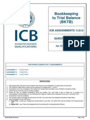 Icb Bookkeeping To Trial Balance