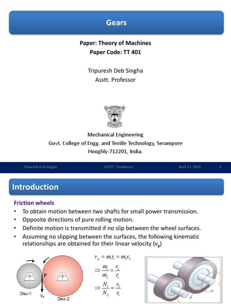 TT 401 Paper: Theory of Machines Gears | PDF | Gear | Machines