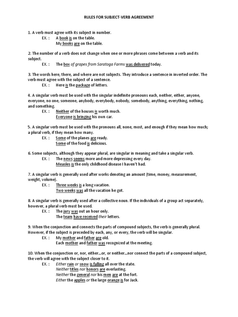 Rules On Subject-Verb Agreement | PDF | Grammatical Number | Verb