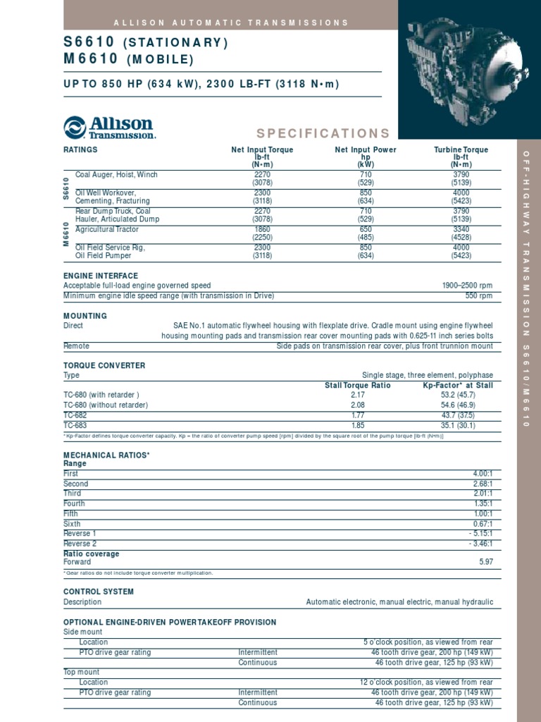Allison M6610&S6610 Series PDF | PDF | Transmission (Mechanics) | Land