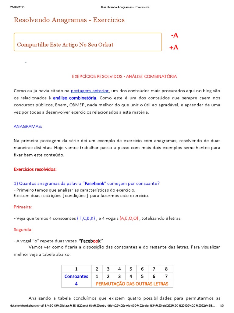 Exercícios de Anagramas Resolvidos | PDF | Permutação