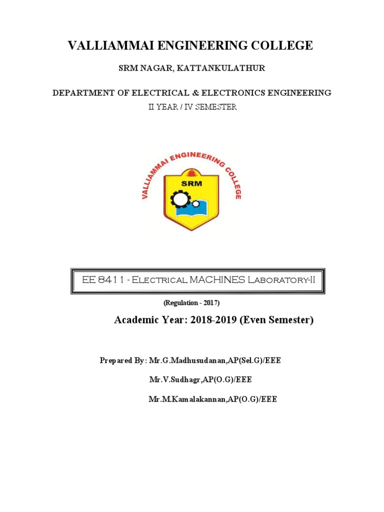 Electrical Machine Lab Manual PDF Electric Motor Voltage