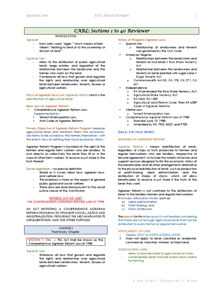 KTC Reviewer CARL Section 1-40 | PDF | Leasehold Estate | Farms