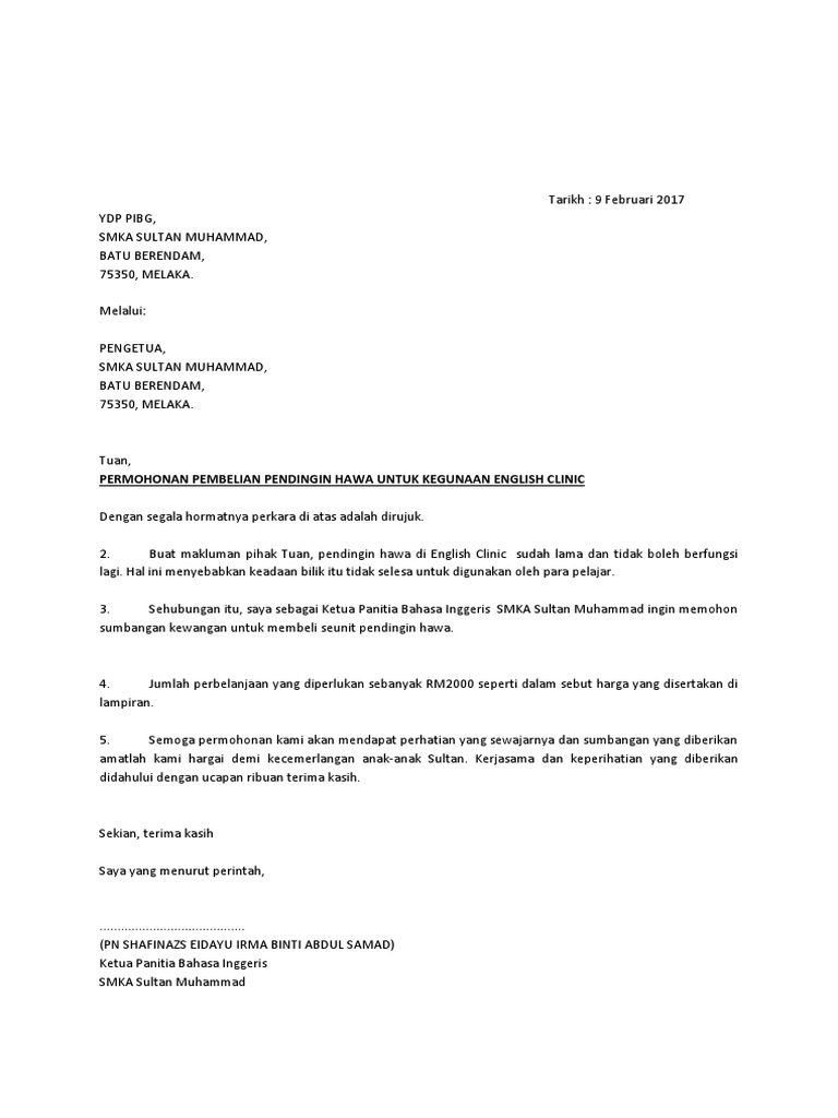 Contoh Surat Memohon Penghawa Dingin Pdf
