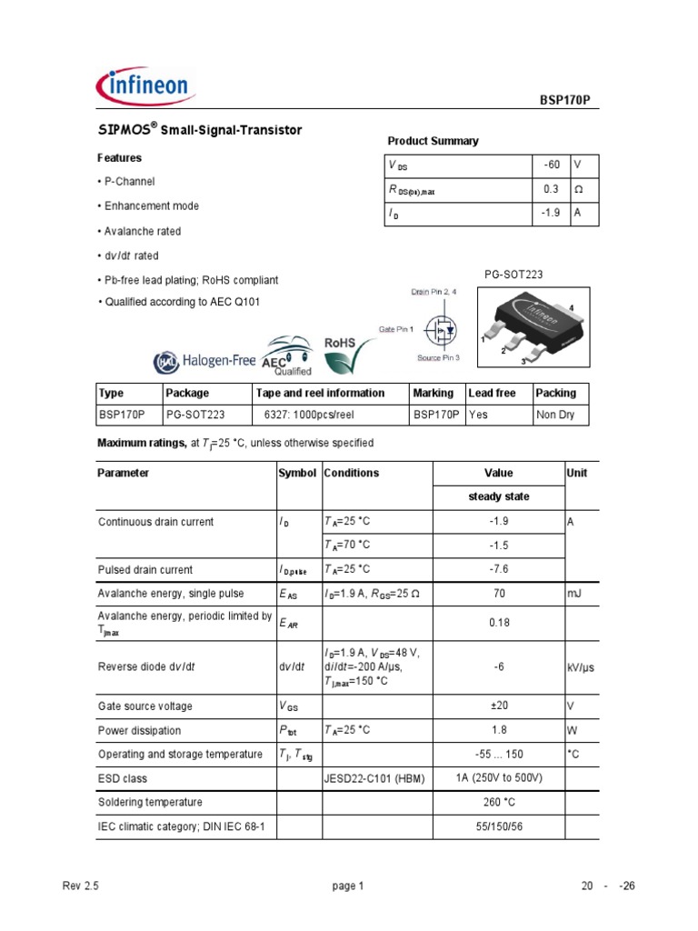 Sipmos Small-Signal-Transistor: Features Product Summary | Diode ...