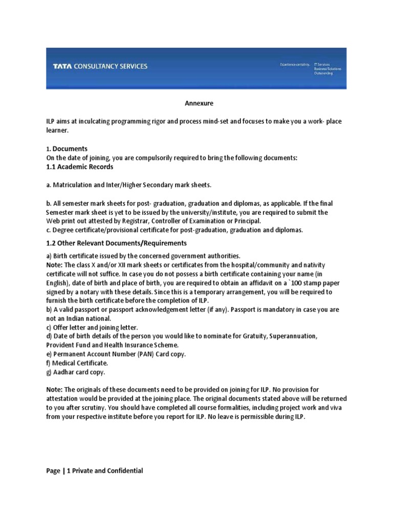 Joining Annexure For TCS PDF Notary Public Background Check