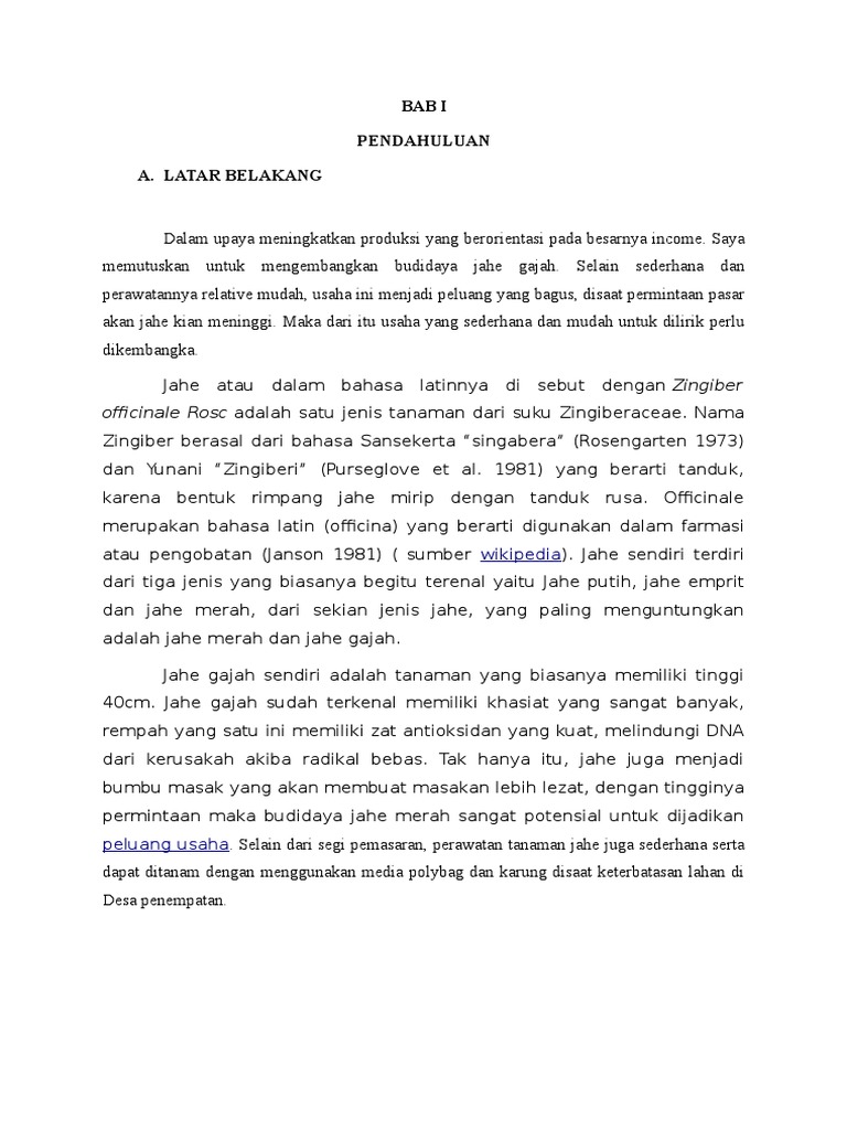 Proposal Budidaya Jahe Rab 15 Juta Sei Dadap Asahan