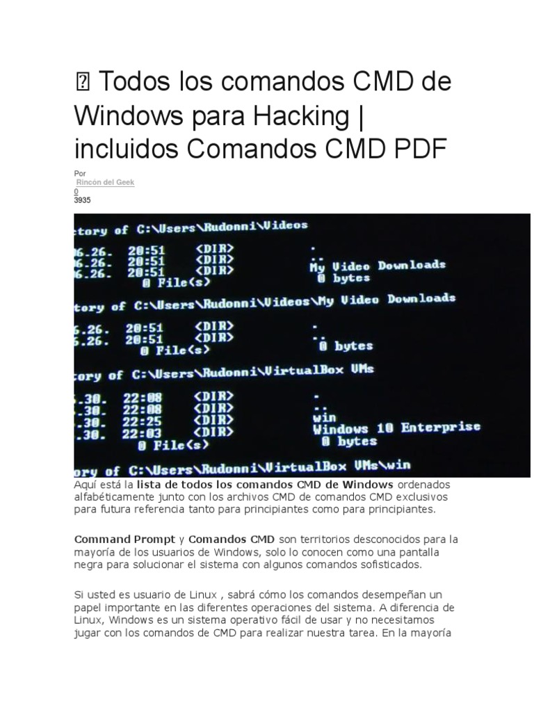 Comandos CMD para Hacking en Windows | PDF | Registro de Windows ...