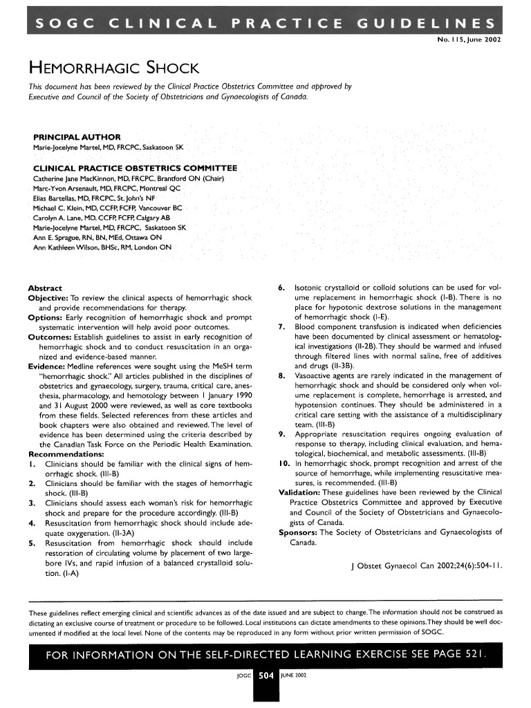 Hemorrhagic Shock Guidelines Pdf Shock Circulatory Bleeding