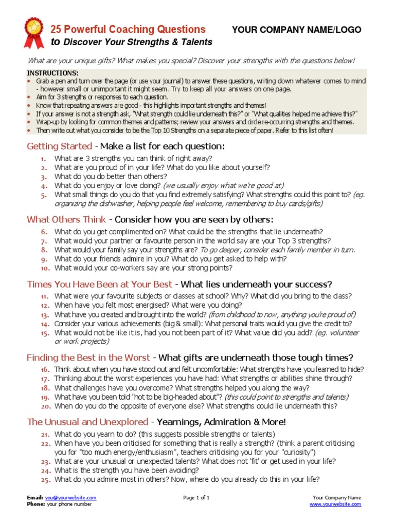 25 Powerful Questions To Identify Strengths PDF