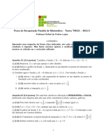 Prova de Recuperação Paralela de Matemática - Turma TM121 - 2013/2