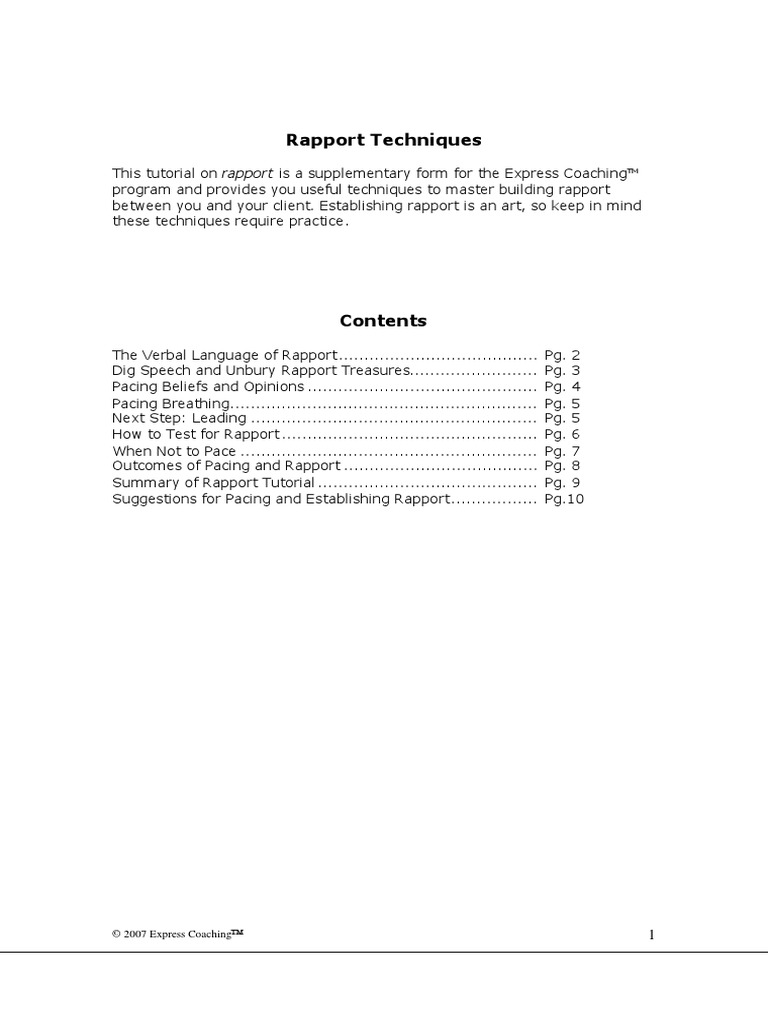 R100 Rapport Techniques | PDF | Persuasion | Body Language