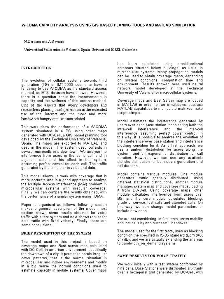 W-Cdma Capacity Analysis Using Gis Based Planing Tools and Matlab ...