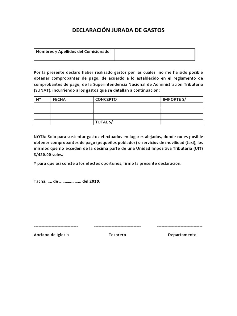 Modelo de Declaración Jurada de Gastos | PDF | Negocios | Derecho