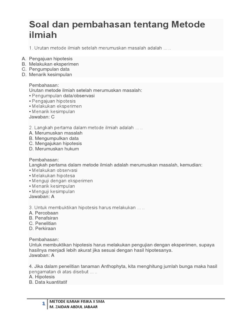 Soal Dan Pembahasan Tentang Metode Ilmiah Pdf