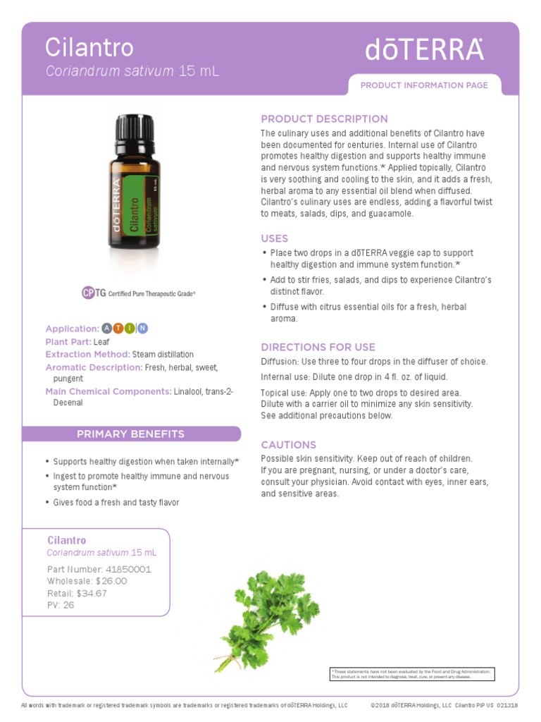 Doterra Cilantro Essential Oil PDF Coriander Essential Oil